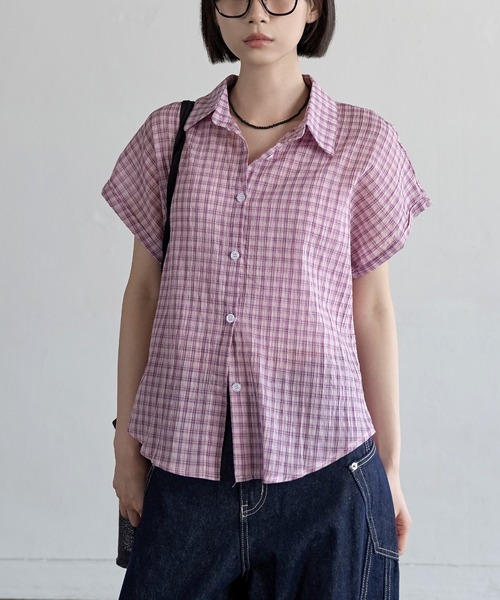 bluelea/シースルーチェックブラウス REMUR ブラウス シャツ シアーチェックシャツ シースルー 羽織り