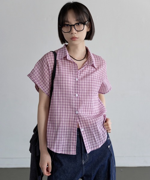 THE RERACS チェック シアー シャツ ブラウス シースルー セール】シアーチェックシャツ シースルー 羽織り（シャツ