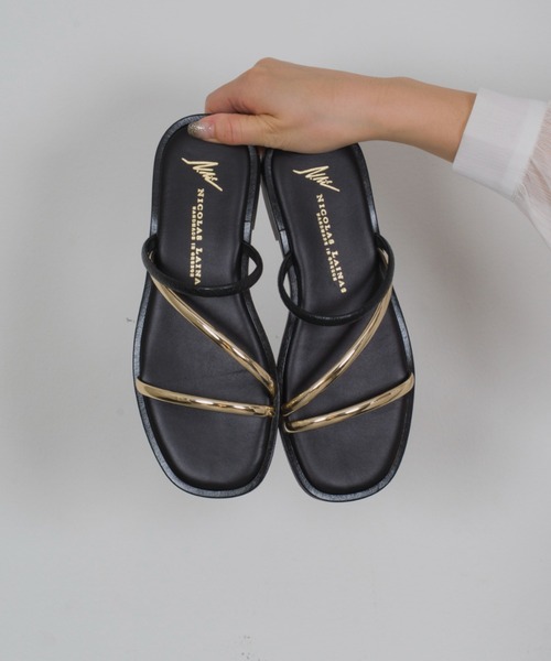 【最終価格】NICOLAS LAINAS フラットサンダル ブラック 38 最終価格】NICOLAS LAINAS フラットサンダル ブラック 38