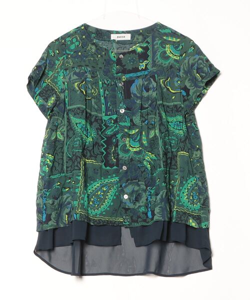 「ZUCCa」 半袖ブラウス M size グリーン レディース