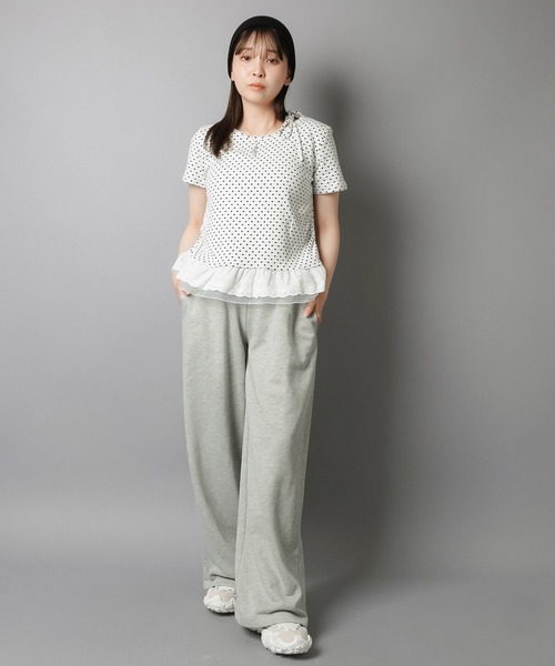 tシャツ 肩リボンモチーフカットソー レディース セール】肩リボンキャミドッキングCT（Tシャツ/カットソー