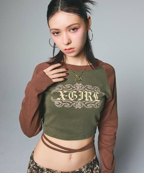 tシャツ FADED TRIBAL LOGO RAGLAN L/S BABY TEE レディース