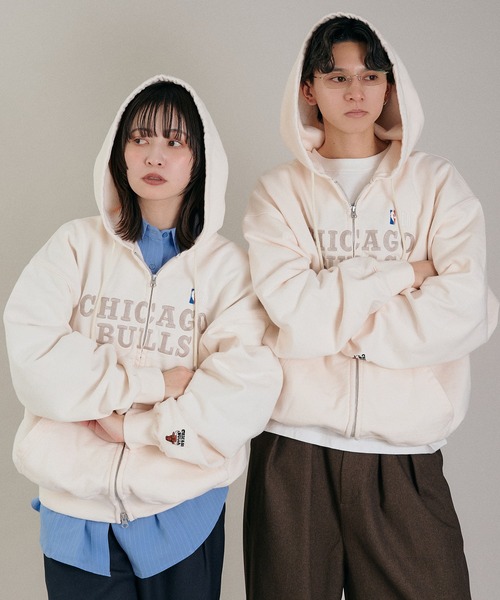 Perushu グレー パーカー フルジップ MLBコラボ ボストン サイズm Perushu 「Perushu」 ジップアップパーカー「NBAコラボ」 LARGE