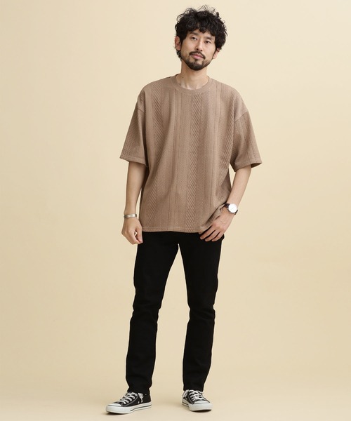 「NANO universe」 半袖Tシャツ S ベージュ メンズ