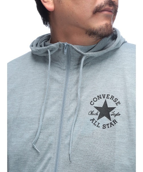 CONVERSE パッチワーク フルジップパーカー CONVERSE パーカー (コンバース) 5分丈 フルジップパーカー
