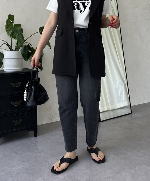 「prose verse」 ダメージ加工デニムパンツ MEDIUM ブラック レディース_画像4