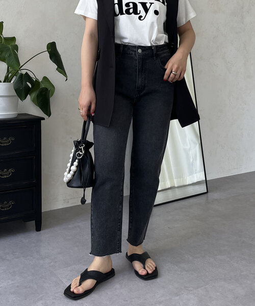 「prose verse」 ダメージ加工デニムパンツ MEDIUM ブラック レディース_画像6