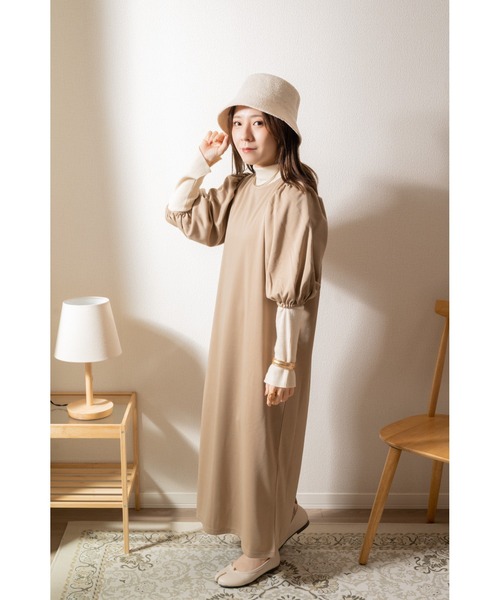 「Amourire」 半袖ワンピース M ベージュ レディース_画像5