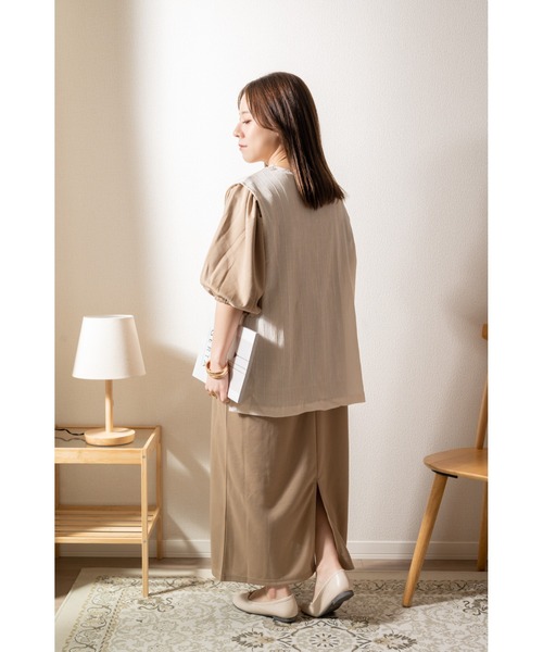 「Amourire」 半袖ワンピース M ベージュ レディース_画像6