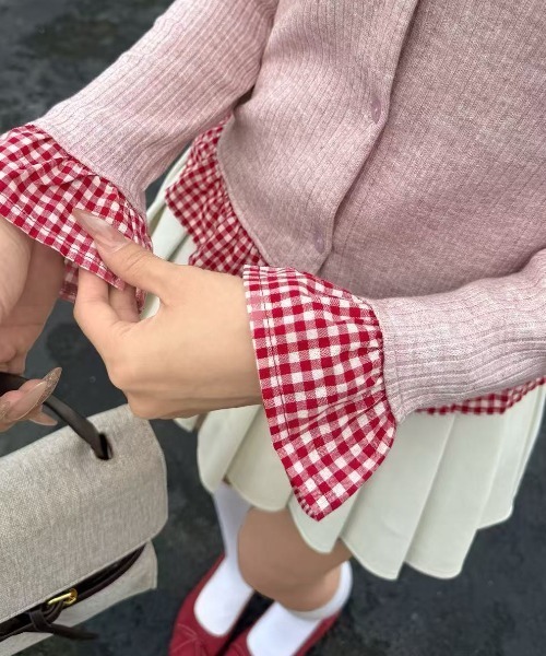Sibra（シブラ） カーディガン 配色チェック切替リブニット
