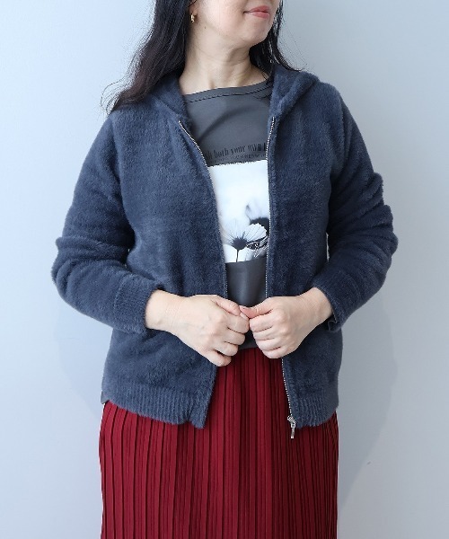 leswel パーカー 「L〜5L 大きいサイズ」フェザーヤーンニットパーカー