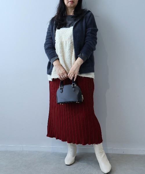 leswel パーカー 「L〜5L 大きいサイズ」フェザーヤーンニットパーカー