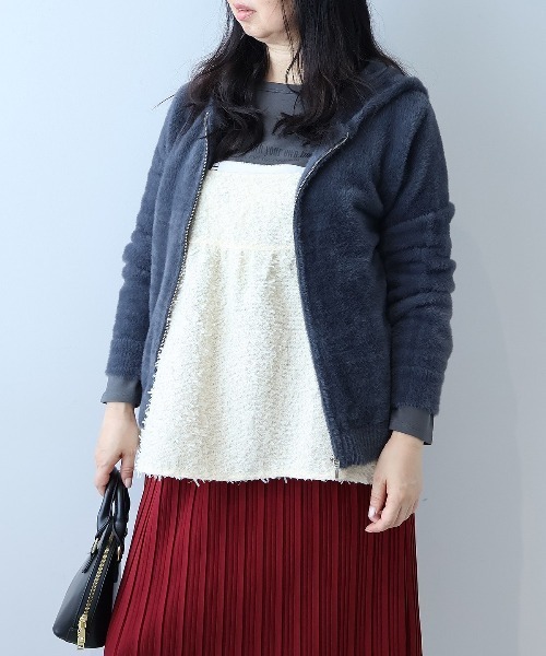 leswel パーカー 「L〜5L 大きいサイズ」フェザーヤーンニットパーカー