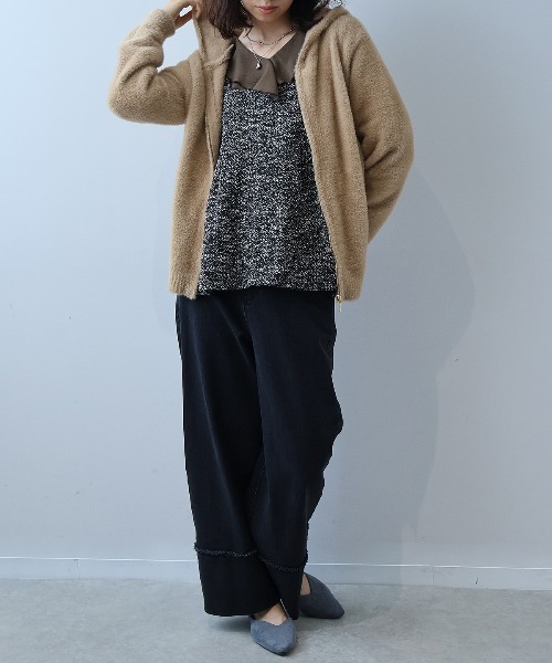 leswel パーカー 「L〜5L 大きいサイズ」フェザーヤーンニットパーカー