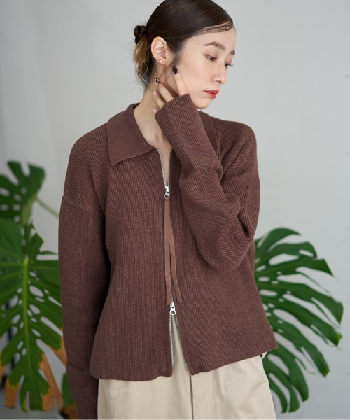 nearness カーディガン ダブルジップニットカーディガン レディース