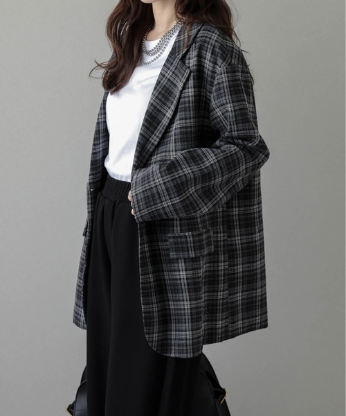 セオリーリュクス　美品　テーラードジャケット　チェック　グレー　38号 セオリーリュクス レディース グレー ジャケット 美品 38 M ブレザー