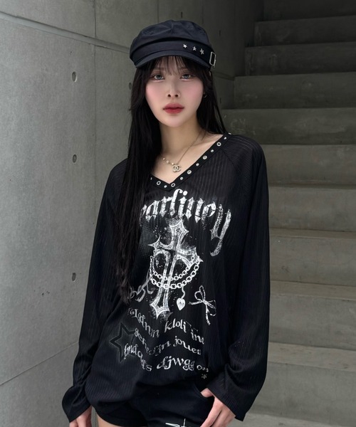 ZIPPER CLUB ニット セーター Vneck cross seir knit レディース