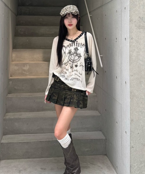 ZIPPER CLUB ニット セーター Vneck cross seir knit レディース