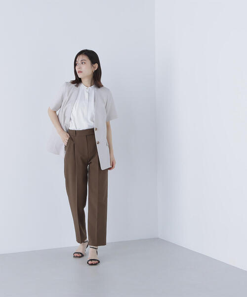 「NATURAL BEAUTY BASIC」 ノーカラージャケット SMALL ベージュ レディース_画像3