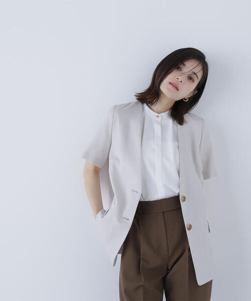 「NATURAL BEAUTY BASIC」 ノーカラージャケット SMALL ベージュ レディース_画像4