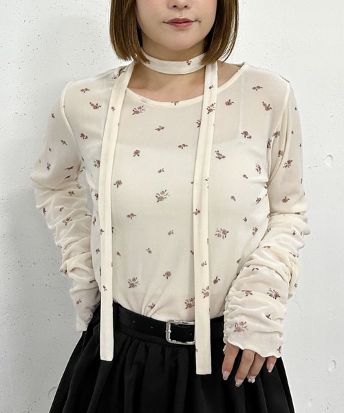 archives（アルシーヴ） tシャツ 花柄シアーベロアTOPS レディース