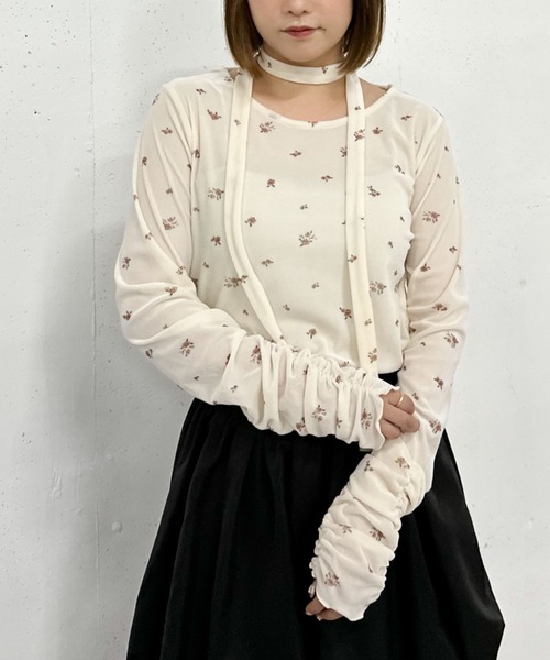archives（アルシーヴ） tシャツ 花柄シアーベロアTOPS レディース 