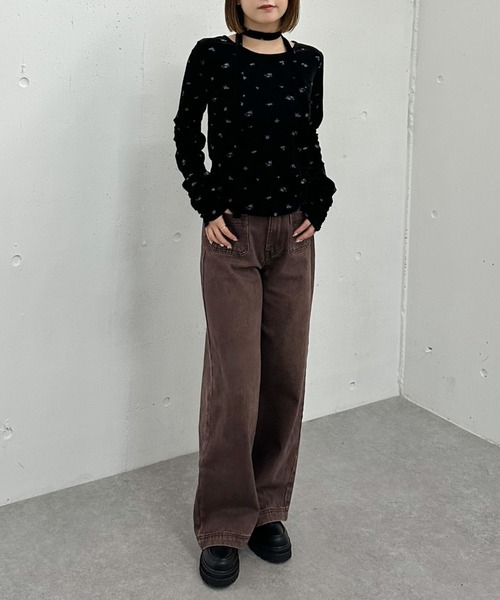 アルベロベロ 花柄 長袖Tシャツ （トレーナー）黒 archives（アルシーヴ） tシャツ 花柄シアーベロアTOPS レディース