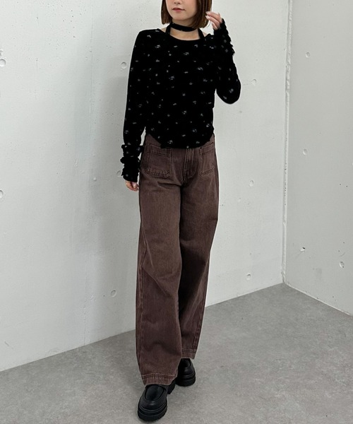archives（アルシーヴ） tシャツ 花柄シアーベロアTOPS レディース