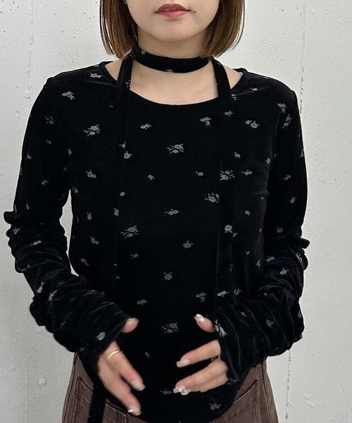 archives（アルシーヴ） tシャツ 花柄シアーベロアTOPS レディース