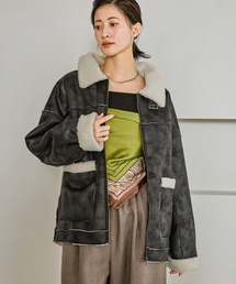 希少 美品 リアルムートン byblos ボアショールカラー コート ジャケット LAKOLE（ラコレ） ムートンコート ボアコート フェイクムートン