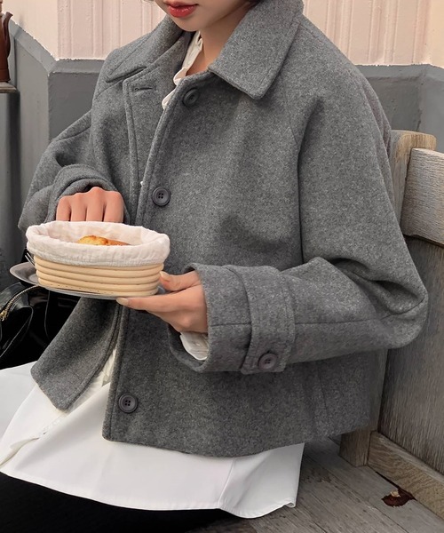 ノーカラーコート コート シングルブレストステンカラーショートコート