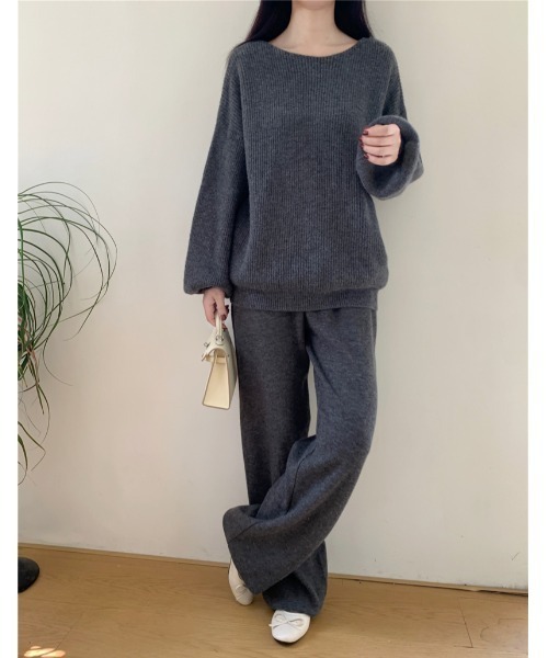 FAVORITO セットアップ ニットトップスワイドパンツセットアップ