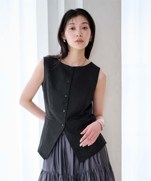ur's（ユアーズ） ベスト ジレ 美ツイルボートネックノースリーブ
