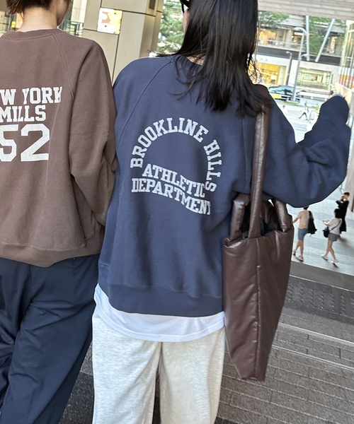 「Champion」 スウェットカットソー LARGE ネイビー レディース