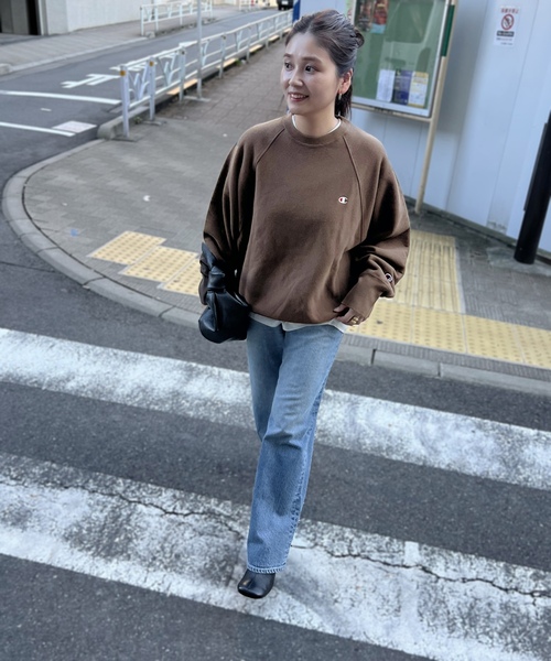 「Champion」 スウェットカットソー LARGE ネイビー レディースの画像