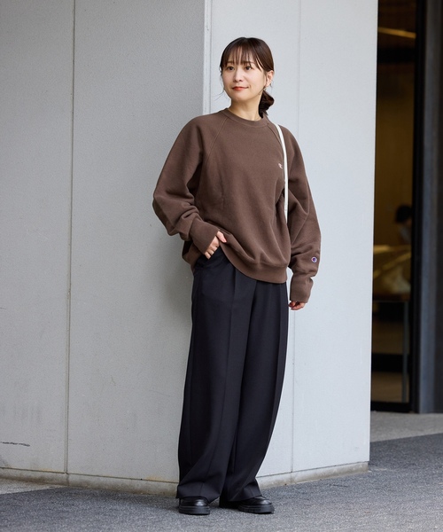 「Champion」 スウェットカットソー LARGE ネイビー レディースの画像