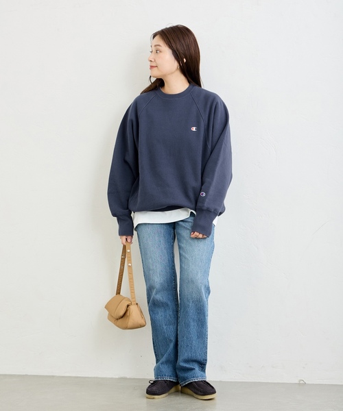 「Champion」 スウェットカットソー LARGE ネイビー レディースの画像