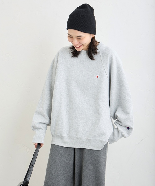 「Champion」 スウェットカットソー LARGE ネイビー レディースの画像