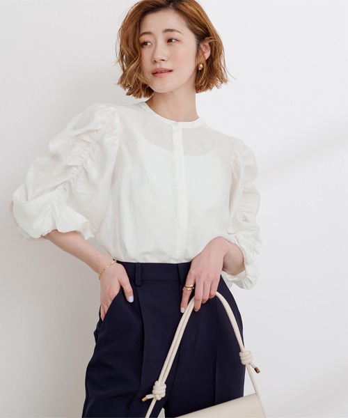 「ur's」 7分袖シャツ M ネイビー レディース_画像3