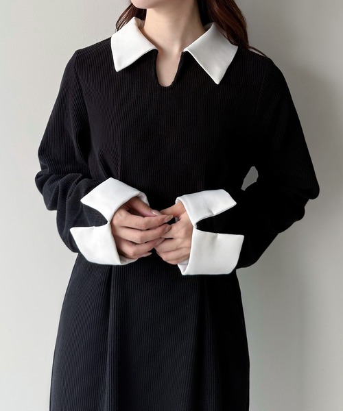 「junoah」 長袖ワンピース LARGE チャコール レディース_画像5