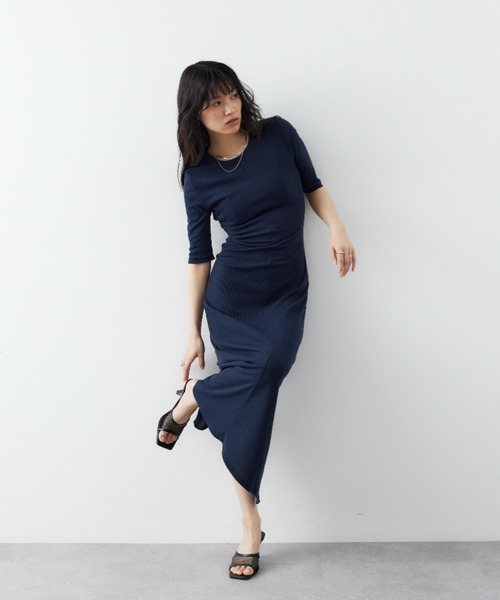 「HANNE」 半袖ワンピース FREE ネイビー レディース_画像6
