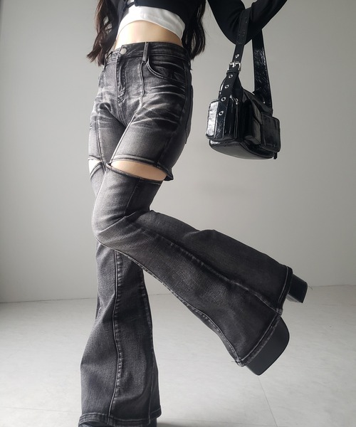 「me+em select」 ブーツカットデニムパンツ MEDIUM ブラック レディース_画像5