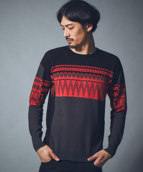 5351 POUR LES HOMMES セーター ニット トライバルジャガードプル