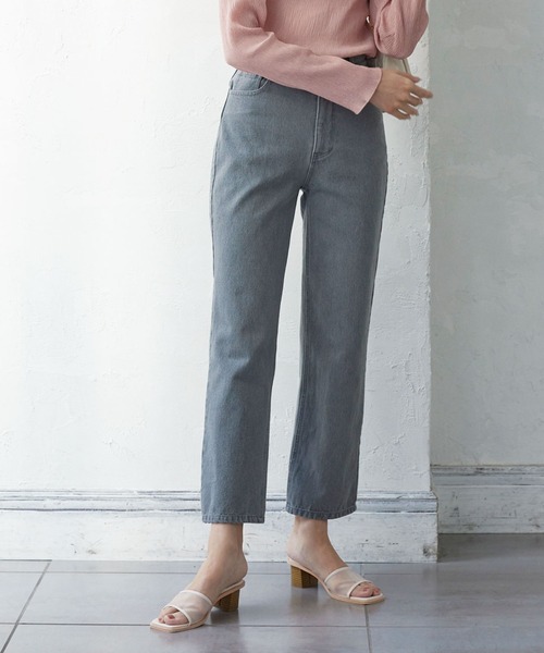 パンツ デニム ジーンズ ストレートフロントジップロングデニムパンツ