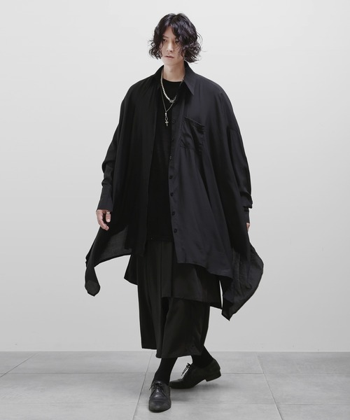 シャツ ブラウス ビッグシルエット ドレープシャツ ユニセックス アシンメトリーシャツ Agora Imb Br