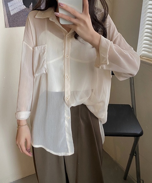 シャツ/ブラウス(長袖/七分) jasmine Jasmine Grandiflorum ブラウス シャツ 「Jasmine」シアー素材