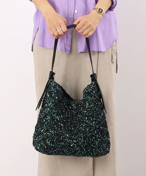 ❤新品・未使用❤【COOCO】ラメフィルム編込透かし柄ショルダーカゴバッグ ラメフィルム編込透かし柄ショルダーカゴバッグ／A4対応（かごバッグ