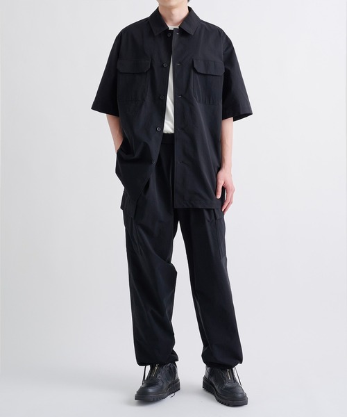 ATON ブラック ボタン付き長袖シャツ　アローズ 別注　エイトン ATON シャツ 「ATON/エイトン」別注 STRETCH WOOLY NYLON S/S