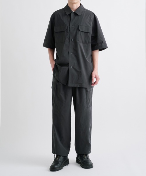 ATON ブラック ボタン付き長袖シャツ　アローズ 別注　エイトン ATON シャツ 「ATON/エイトン」別注 STRETCH WOOLY NYLON S/S