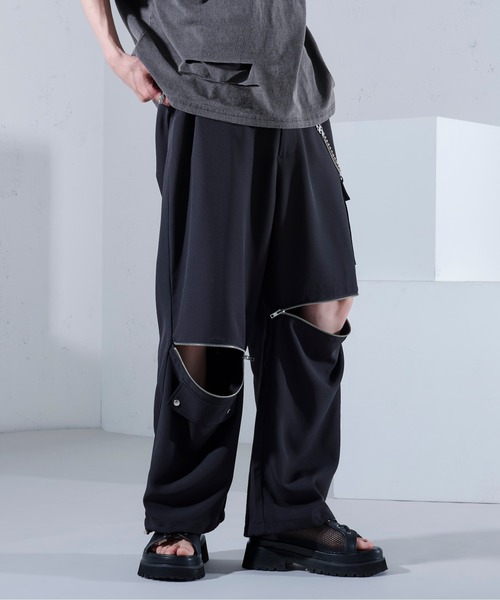 Ellno Loset パンツ 2WAYジップデザインパンツ メンズ